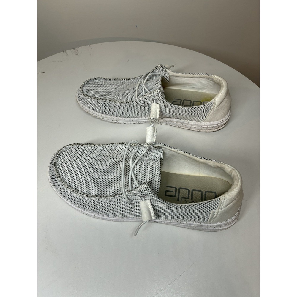 the HEYDUDE Women's Wendy Sox slip-on shoes in stone white 9 Comfy Casual